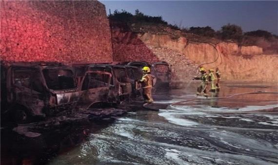 آتش‌سوزی 6 کامیون حامل سوخت در اراضی اشغالی